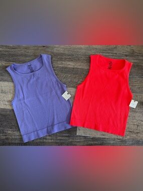Anthropologie XXS/XS  (lot Of 2) Reegan Rib Crop Tank Tops Purple & Hot Coral